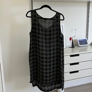 Eileen Fisher Black and Olive Checkered Sleeveless Dress